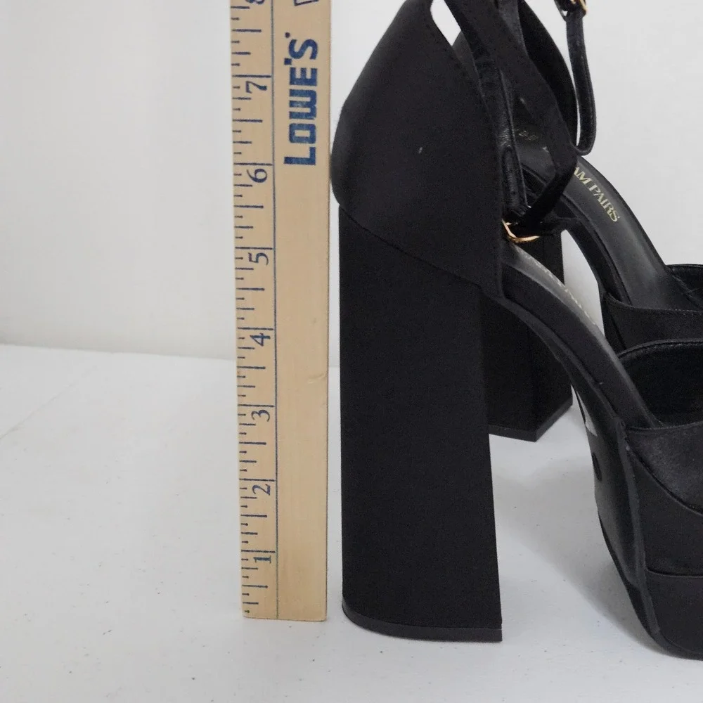 Gothic‎ Dream Pairs Platform Square Toe Block Heel Pumps Womens 7 Black Satin